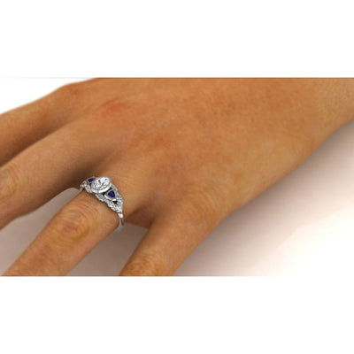 Sapphire Three stone Leaves ring - The Ciara - LilPetite jewelry 