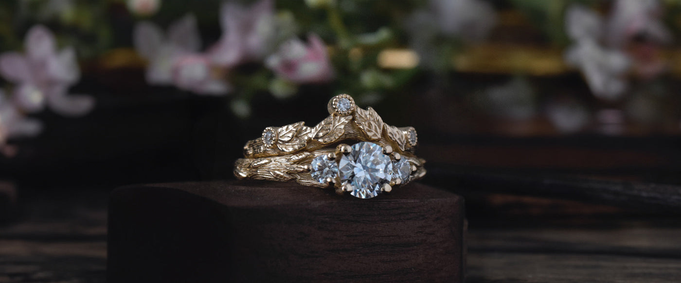 Unique woodland engagement rings
