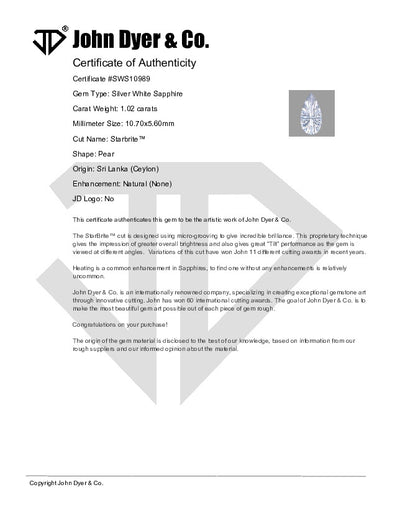 Silver White Sapphire Starbrite™ Cut 1.01 carats (Sold) - JohnDyerGems