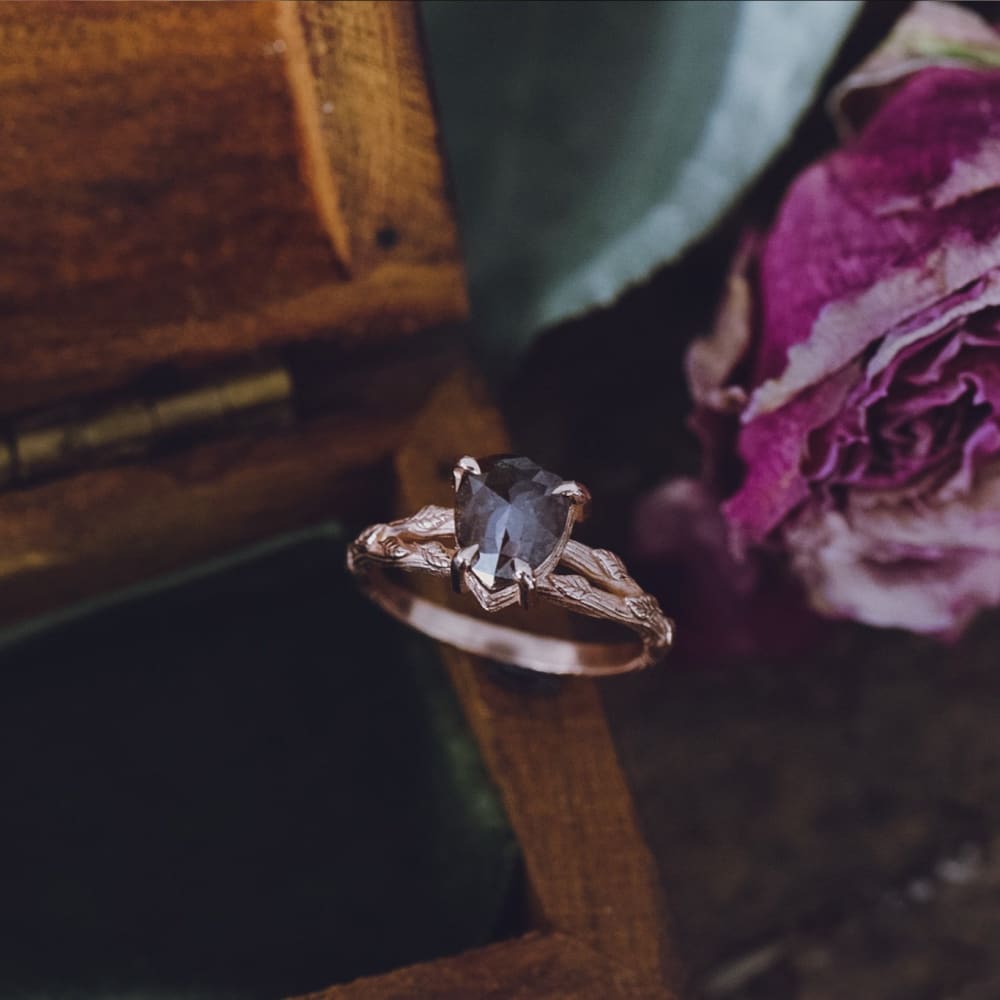 Nature Inspired Tree Branch and Leaves Engagement Ring 