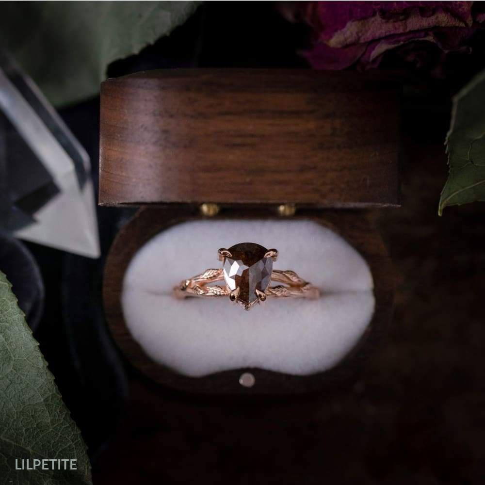 Nature Inspired Tree Branch and Leaves Engagement Ring 