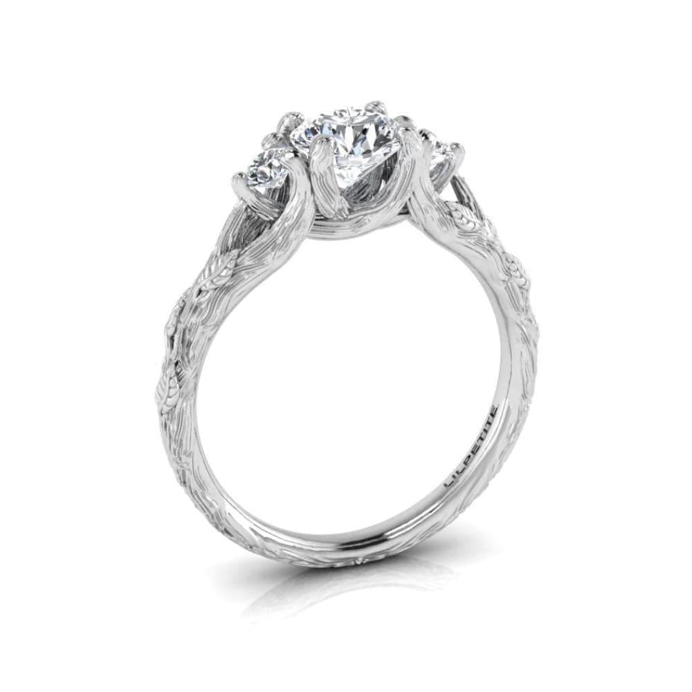nature inspired three stone engagement ring 