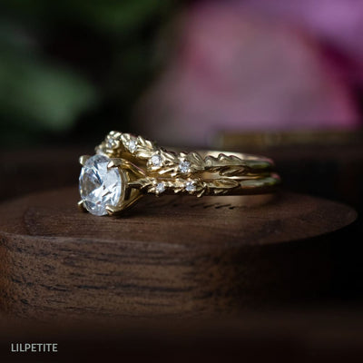 Diamond leaves Nature Inspired ring set