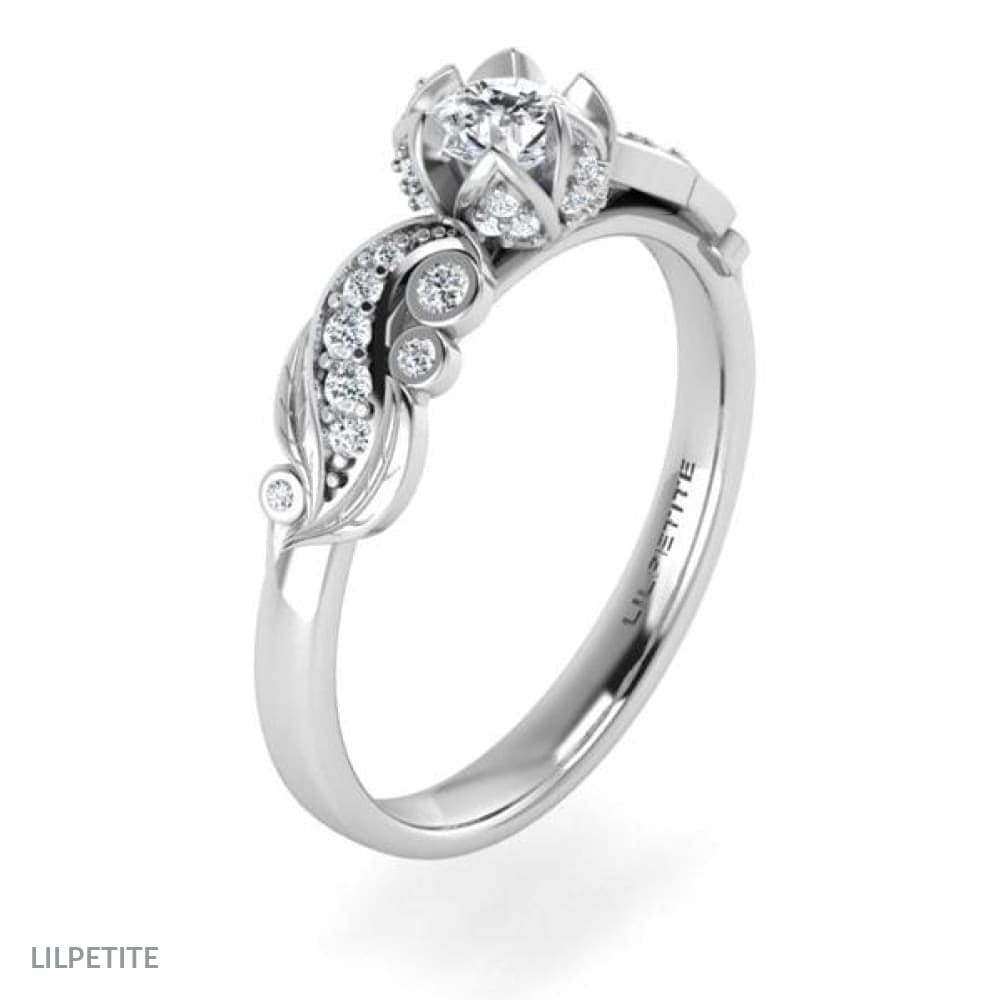 Diamond lotus flower engagement ring
