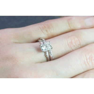 Emerald Cut Engagement Ring | Diamond Twig Ring Set 