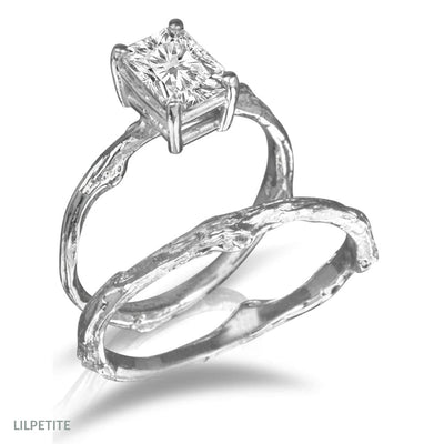 Emerald Cut Engagement Ring | Diamond Twig Ring Set 