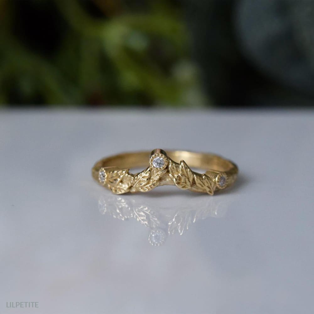 Leaf diamond ring wedding band - Leaf crown ring