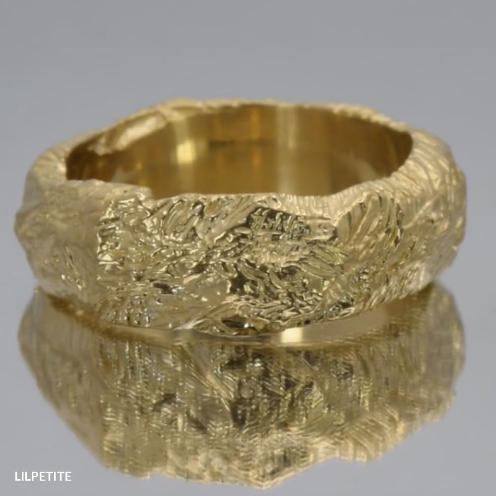 Oragnic Earthy Teatured Wedding Band 18k Yellow Gold