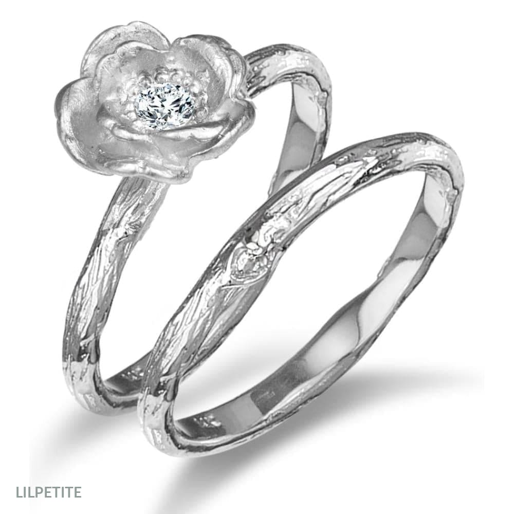 Rose Ring - Flower engagement ring with wedding band