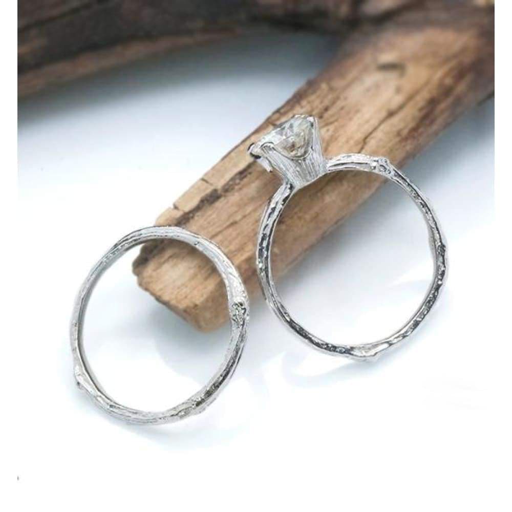 Round Moissanite Twig Engagement Ring Set