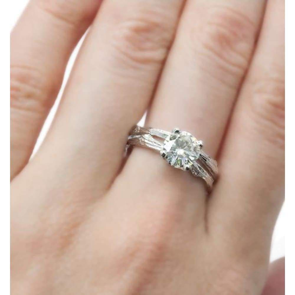 Round Moissanite Twig Engagement Ring Set