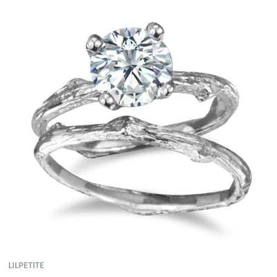 Round Moissanite Twig Engagement Ring Set