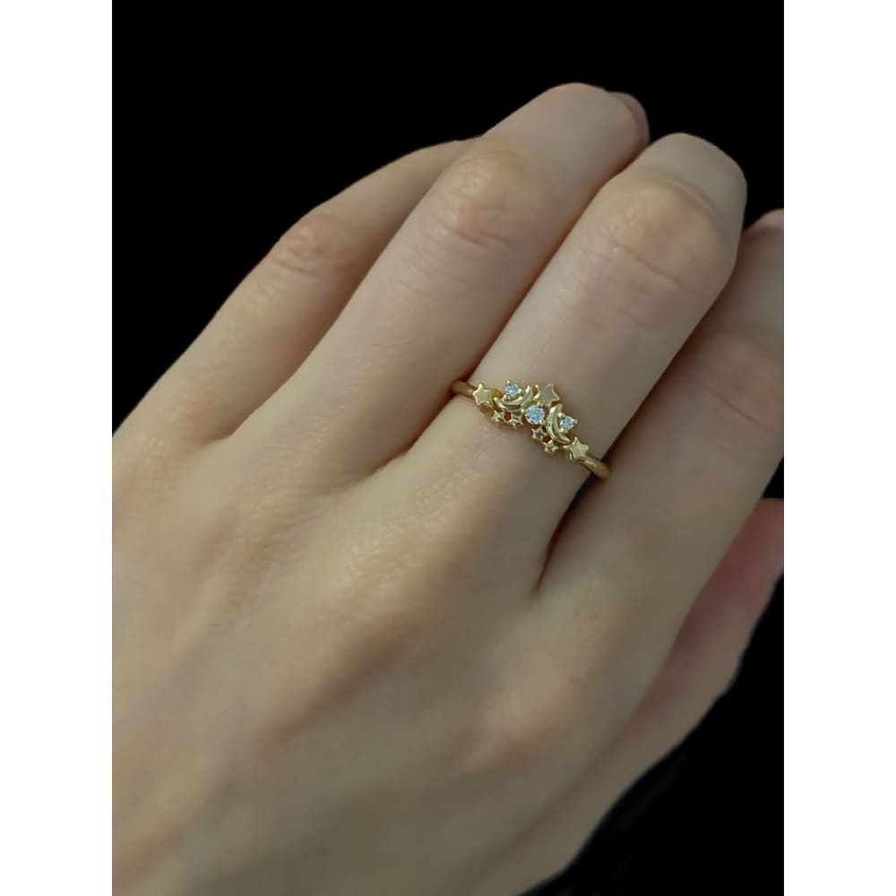 Star Bright- Moon and stars gold diamond ring - LilPetite jewelry 