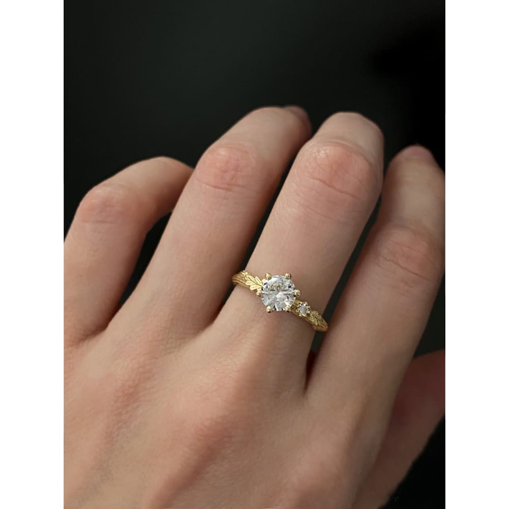 The Louella Ring - Twig  and leaves solitaire ring with a diamond - LilPetite jewelry 