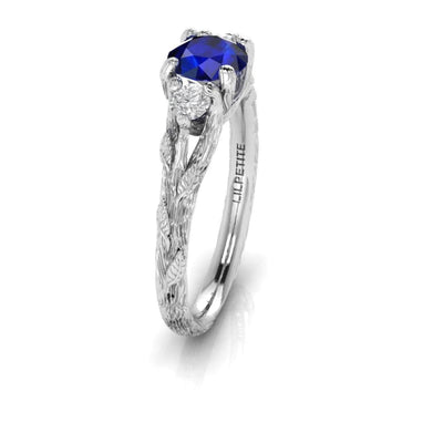 Three stone Sapphire engagement ring
