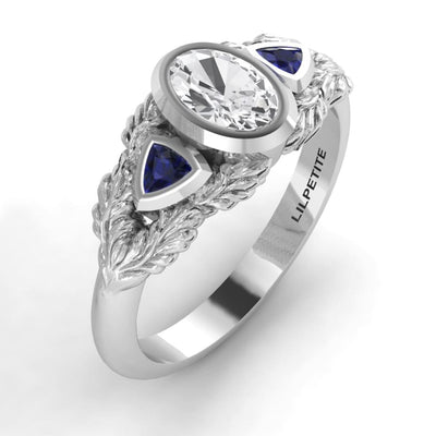Sapphire Three stone Leaves ring - The Ciara - LilPetite jewelry 